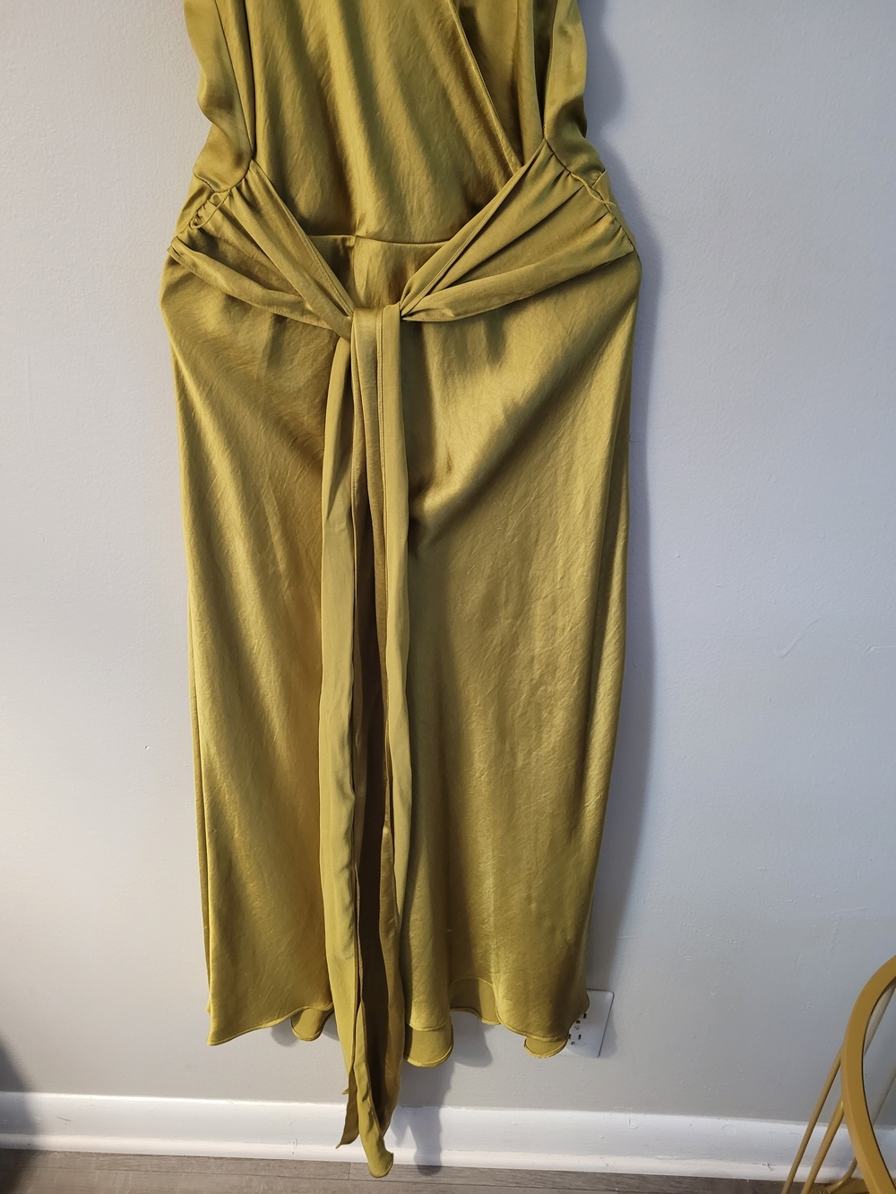 Zara Olive Satin Strapless Wrap Y2k Fluid  Dress with Side Sash - Picture 5 of 7